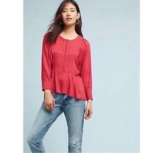 NWT Anthropologie Maeve Chatham Red Polka Dot Dolman Long Sleeve Blouse